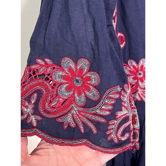 TRYB Floral Embroidery Navy Red Cotton Dress Womens Size XS - Picture 4 of 9